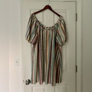 Madewell Puff-Sleeve Trapeze Mini Dress in Rainbow Stripe